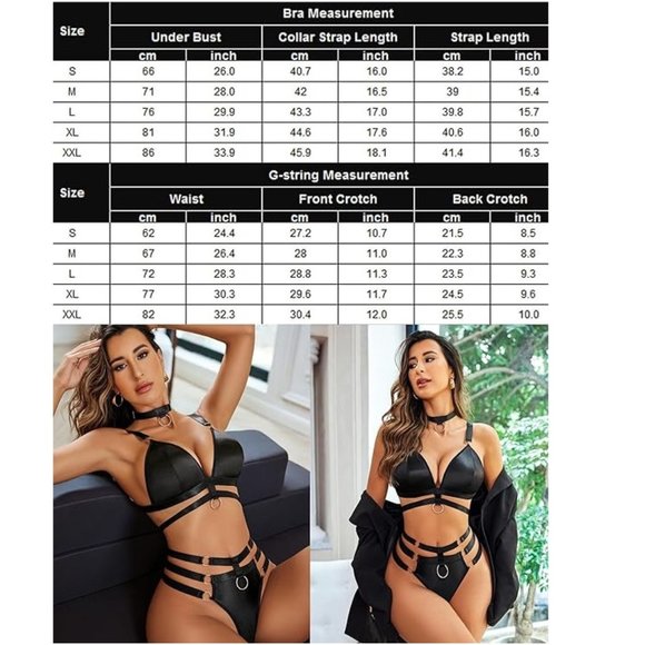 White O-Ring Linked Cut Out Choker Bra and Panty Set Bondage Lingerie 3 Pieces - Picture 2 of 4